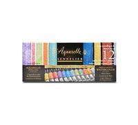 Sennelier Pinturas iridiscentes para acuarelas, 12 tubos de 10 ml y pincel en caja de metal