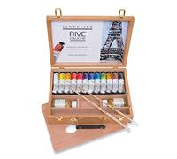 Sennelier Rive Gauche Oil Wooden Box Set by, Includes 12-40ml Tubes of Oil Color, 100ml Thinner, 100ml Liquid Medium, Round Brush #4, Flat Brush #6 (10-130327-00)