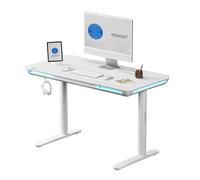 SENSE7 Mesa para Ordenador Nomo, Escritorio LED para Gaming, 120x60 cm, Ajustable Eléctricamente, Superficie de Vidrio Templado, Cajón y Gancho