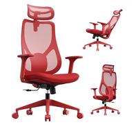 SENSE7 Silla Escritorio Ergonómica para Oficina Cadeira Juvenil Office Chair Ordenador Giratoria Despacho Estudio de Malla con Ruedas Reposabrazos y Soporte Lumbar Soporta hasta 150kg - MOYO Rojo