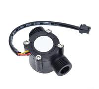 Sensor de flujo de agua YF-S201 con interfaz G1/2, medidor de flujo de efecto Hall con eje de acero inoxidable para detección de flujo de líquido en aplicaciones industriales (negro)