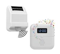 Sensor de Movimiento Inalámbrico para Seguridad Hogar y Comercios, HommyFine Avisador Puerta Tienda Sensor Movimiento,Timbre Inalámbri 38 Tonos con Pantalla de Tiempo (Blanco 0101)