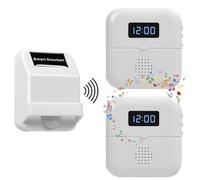 Sensor de Movimiento Inalámbrico para Seguridad Hogar y Comercios, HommyFine Avisador Puerta Tienda Sensor Movimiento,Timbre Inalámbri 38 Tonos con Pantalla de Tiempo (Blanco 0102)