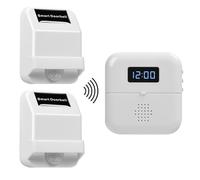 Sensor de Movimiento Inalámbrico para Seguridad Hogar y Comercios, HommyFine Avisador Puerta Tienda Sensor Movimiento,Timbre Inalámbri 38 Tonos con Pantalla de Tiempo (Blanco 0201)