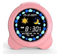 SENXINGYAN Reloj Despertador Infantil, Entrenador de Sueño con Pantalla LED de Sol & Luna, Luz Nocturna & Sonidos Relajantes, Fácil de Usar para Los Niños, Regalo Ideal para el Dormitorio Infantil
