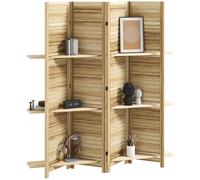 Separador de ambientes plegable de madera de 4 paneles Homcom de 160 x 170 cm, separador de ambientes con 3 estantes, pared divisoria para sala de estar, dormitorio y hogar. Amarillo claro