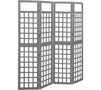Separador de ambientes tipo biombo, de 4 paneles, fabricado en madera maciza de pino, color gris, dimensiones 161x180 cm. Plegable y opaco, ideal para salón, dormitorio, oficina, balcón, jardín, inter