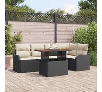 sephironlbb Juego de sofás de jardín de polirratán, color negro y crema, con cojín, 6 piezas, resistente a la intemperie, modular, para exteriores, terraza, balcón, salón, cómodo grupo de asientos con