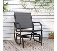 sephironlbb Mecedora de jardín negra de acero y textileno, 61 x 76 x 87 cm, con función deslizante, resistente a la intemperie y robusta para jardín, terraza, balcón y relax al aire libre