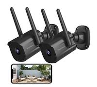 Septekon Cámara de seguridad para exteriores CCTV inalámbrica paquete de 2 unidades, 1080P doble antena WiFi cámaras de vigilancia doméstica con IP66 impermeable, audio de 2 vías, negro