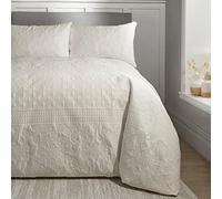 Serene Juego de funda nórdica Pinsonic natural, tamaño Super King, 260 x 220 cm, diseño de rayas Avery en relieve, ropa de cama de franela de lujo, estilo tradicional, acabado acolchado suave, juego