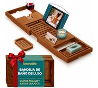 SereneLife Bandeja bañera, Bambu, Extensible, Ajustable, Soporte para Copa de Vino, Libro, Movil, Tablet