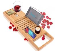 SereneLife Bandeja de baño de bambú, Estante de baño Extensible con diseño Plegable, Tabla de baño de Madera para baños relajantes, Ajustable y fácil Almacenamiento, se Adapta a la mayoría de tamaños