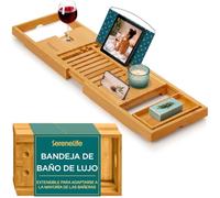 SereneLife Bandeja de baño expandible para bañera, bambú, 1 estándar, Parte Trasera Suave