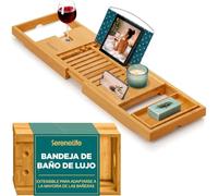 SereneLife Bandeja para bañera, Bambu, Extensible, Ajustable, Baño, Soporte para Copa de Vino, Libro, Movil, Tablet