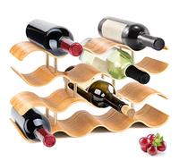 SereneLife Botellero de bambú - Estante de encimera de 4 Niveles con Ranuras para 14 Botellas, Soporte único de Madera apilable, Ahorra Espacio para gabinetes, Cocina y despensa, diseño Moderno y