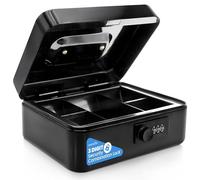 Serenelife - Caja de metal con cerradura para dinero, caja fuerte con bandeja con 5 compartimentos para monedas, 5 cajones con cerradura, almacenamiento de objetos de valor, 20,3 x 6,2 x 3,5 cm, negro