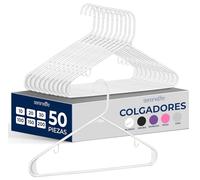 SereneLife Perchas, Blancas, Standard, plastico, 50 Piezas, Perchas de Ropa Adultos, ahorran Espacio, duraderas