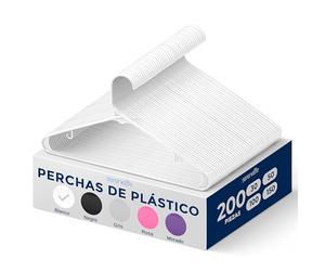 SereneLife Perchas de Ropa, Blancas, Plastico, Standard, Mega Pack, 200 Piezas, Adultos, Niños, Ahorran Espacio, Duraderas
