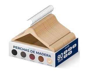 SereneLife Perchas Madera, Ropa, Pack de 80, Antideslizantes, con Gancho Giratorio de 360°