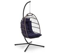 SereneLife Silla Huevo Colgante, con Soporte, Columpio, Estructura de Mimbre y Acero, Capacidad de hasta 250kgs