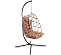 SereneLife Silla Huevo Colgante, con Soporte, Columpio, Estructura de Mimbre y Acero, Capacidad de hasta 250kg