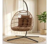 SereneLife Silla Huevo Colgante, con Soporte, Columpio, Estructura de Mimbre y Acero, Capacidad de hasta 250kg