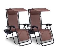 SereneLife Silla reclinable de Jardin, Set de 2, Tumbona, Almohada Desmontable, Bandeja Desmontable para portavasos, Exterior, Patio, Jardin