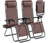 SereneLife sillas reclinables de Exterior, Set de 2, Tumbonas, con Almohada Desmontable, Portavasos, Plegables, Portatiles, Zero Gravity, Ideales para Camping, Patio, Jardin, Piscina o Playa