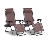 SereneLife sillas reclinables de Exterior, Set de 2, Tumbonas, con Almohada Desmontable, Portavasos, Plegables, Portatiles, Zero Gravity, Ideales para Camping, Patio, Jardin, Piscina o Playa