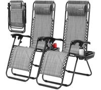 SereneLife sillas reclinables de Exterior, Set de 2, Tumbonas, con Almohada Desmontable, Portavasos, Plegables, Portatiles, Zero Gravity, Ideales para Camping, Patio, Jardin, Piscina o Playa