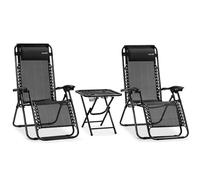 SereneLife sillas reclinables de Exterior, Set de 2, Tumbonas, con Mesa Lateral y Almohada Desmontable, Portavasos, Plegables, Portatiles, Zero Gravity, para Camping, Patio, Jardin, Piscina o Playa