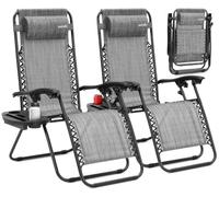 SereneLife sillas reclinables de Exterior, Set de 2, Tumbonas de Malla de Acero, con Almohada Desmontable, Portavasos, Plegables, Ajustables, Portatiles, Zero Gravity, Camping, Patio, Piscina o Playa