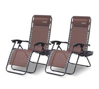 SereneLife sillas reclinables de Exterior, Set de 2, Tumbonas de Malla de Acero, con Almohada Desmontable, Portavasos, Plegables, Ajustables, Portatiles, Zero Gravity, Camping, Patio, Piscina o Playa