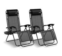 SereneLife sillas reclinables de Exterior, Set de 2, Tumbonas de Malla de Acero, con Almohada Desmontable, Portavasos, Plegables, Ajustables, Portatiles, Zero Gravity, Camping, Patio, Piscina o Playa