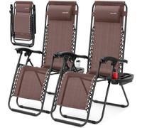 SereneLife sillas reclinables de Exterior, Set de 2, Tumbonas de Malla de Acero, con Almohada Desmontable, Portavasos, Plegables, Ajustables, Portatiles, Zero Gravity, Camping, Patio, Piscina o Playa