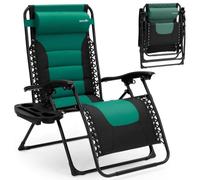 SereneLife Zero Gravity - Silla de jardín Plegable reclinable con Soporte para Tazas, Almohada extraíble, Silla Acolchada para Acampar al Aire Libre, Verde y Negro