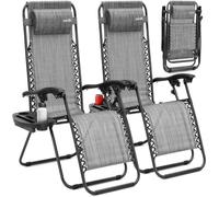 SereneLife Zero Gravity - Silla reclinable de Malla de Acero Ajustable, con Almohadas extraíbles y bandejas portavasos, mesas auxiliares, Juego de 2, Color Gris