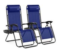 SereneLife Zero Gravity - Silla reclinable de Malla de Acero Ajustable, con reposacabezas extraíble y bandejas portavasos, mesas auxiliares, Juego de 2, Color Azul