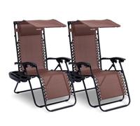 SereneLife Zero Gravity - Silla reclinable de Malla de Acero Ajustable, con toldo, Almohadas extraíbles y mesas auxiliares para portavasos, Juego de 2, Color marrón