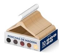 SereneLifeHome Perchas Madera, Ropa, Pack de 10, Antideslizantes, con Gancho Giratorio de 360°