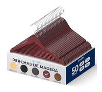 SereneLifeHome Perchas Madera, Ropa, Pack de 50, Antideslizantes, con Gancho Giratorio de 360°