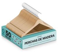 SereneLifeHome Perchas Madera, Ropa, Pack de 50, Antideslizantes, con Gancho Giratorio de 360°
