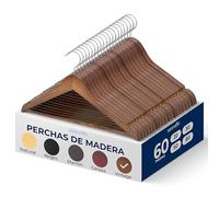 SereneLifeHome Perchas Madera, Ropa, Pack de 60, Antideslizantes, con Gancho Giratorio de 360°