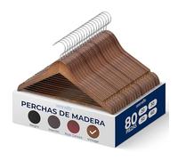 SereneLifeHome Perchas Madera, Ropa, Pack de 80, Antideslizantes, con Gancho Giratorio de 360°