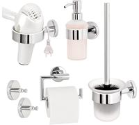 Serie de baño LUCENTE de Bremermann: juego de 5 accesorios de baño: portarrollos de papel higiénico, juego de escobilla de baño, dispensador de jabón, gancho para toallas, soporte para secador de pelo
