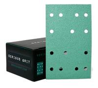 Serious Grit - Hojas de lija de grano 80 de 80 mm x 133 mm, 14 agujeros, compatible con Festool RTS 400 y Mirka Deos 353, abrasivos de película de gancho y bucle resistentes, papel de lija para