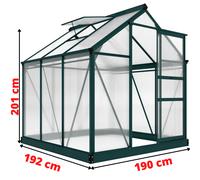 Serre Outsunny Policarbonato Aluminio 3.65m2 Doble Pared UV 30+ Base Verde