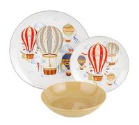 Servicio de Platos de 18 Piezas de Porcelana, Servido de Mesa Colorida para 6 Personas, Plato Hondo, Llano, de Fruta o Postre, Siseño de Globos Aerostáticos