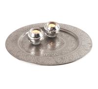 Serviertablett Portavelas Tablett Decoración Teatablett Oriental Plateado Metal